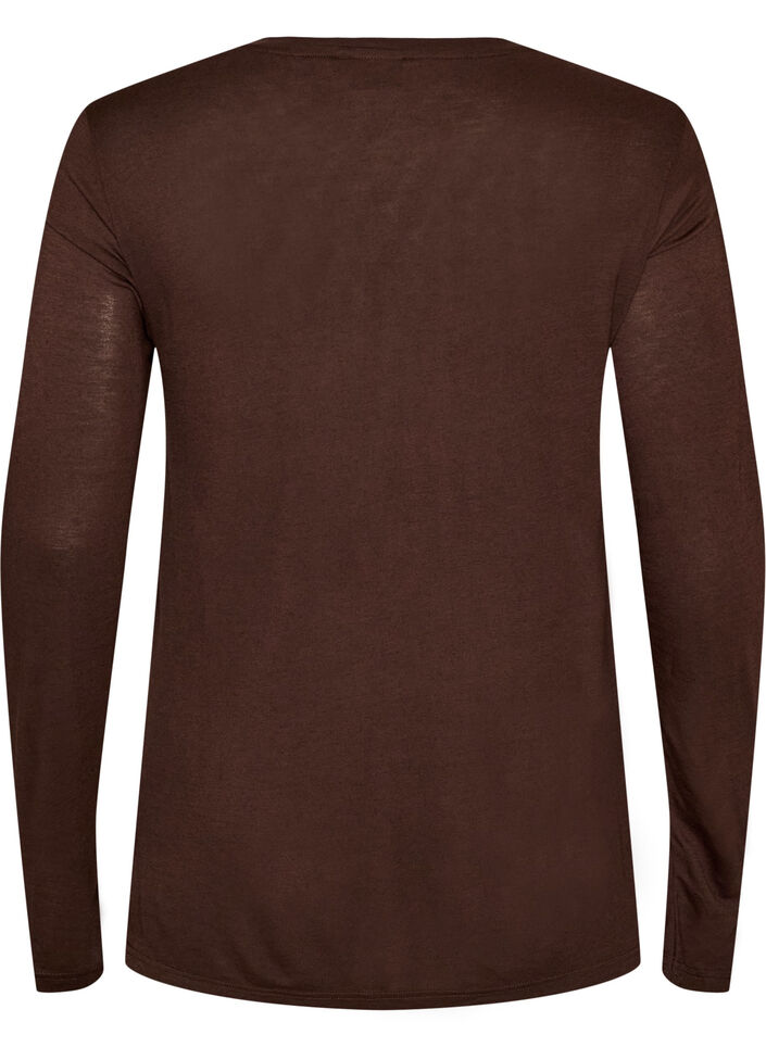 Long-sleeved blouse in wool and viscose, Brown, Packshot image number 1