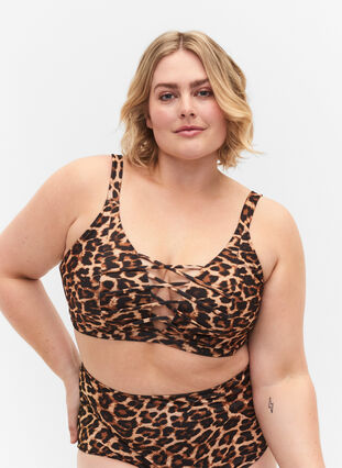 Leopard print bikini bra with thong detail - Brown - Sz. 42-60 -  Zizzifashion