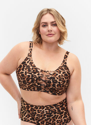 Leopard print bikini bra with thong detail, Autentic Leopard, Model image number 0
