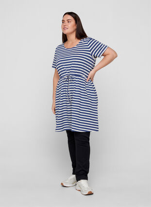 Short-sleeved cotton tunic with stripes, Twilight Blue/Stripe, Model image number 2