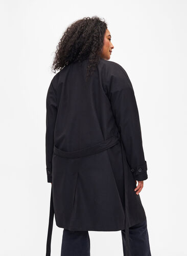 Trench coat with belt and slit, Black, Model image number 1
