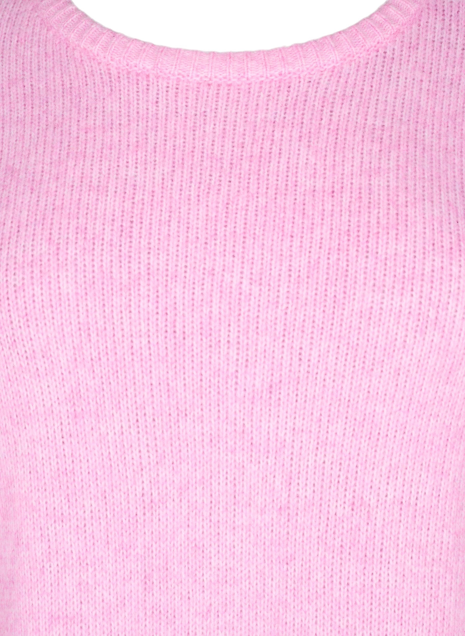 Zizzifashion Long-sleeved knitted jumper with wool and a round neck, Begonia Pink Mel., Packshot image number 2