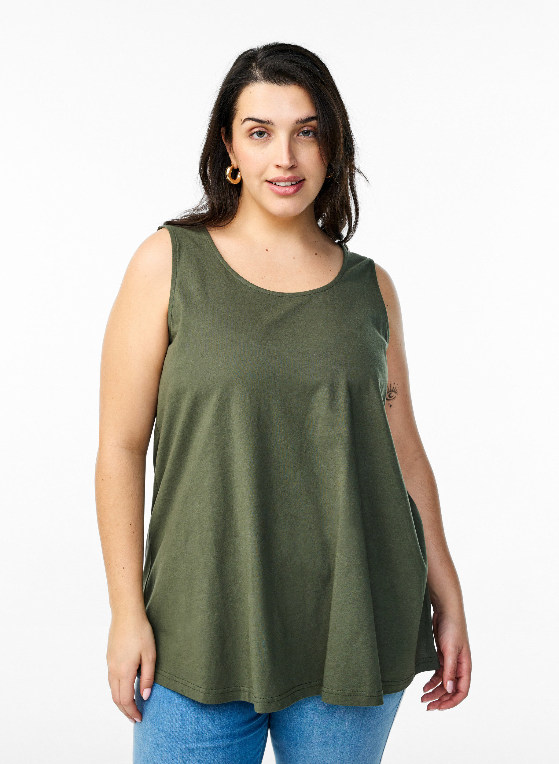 Cotton top with a-shape, Green, Model