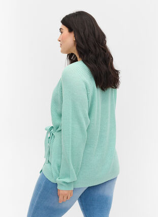 Knitted cardigan with wrap detail, Dusty Jade Green Mel, Model image number 1
