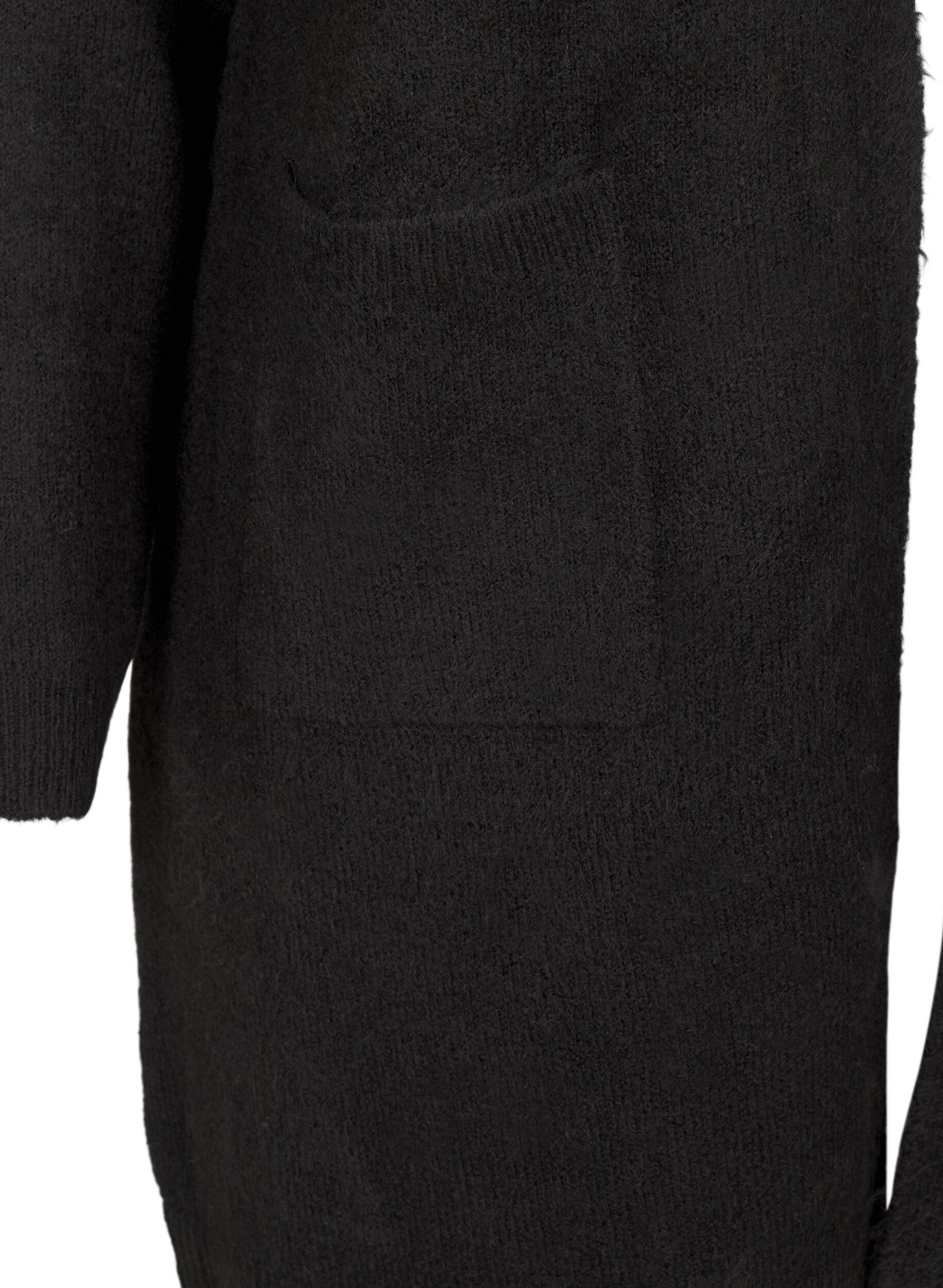 Zizzifashion Long knitwear cardigan with pockets, Black, Packshot image number 3