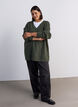 Long rib-knitted blouse with a V-neck, Green, Model image number 1