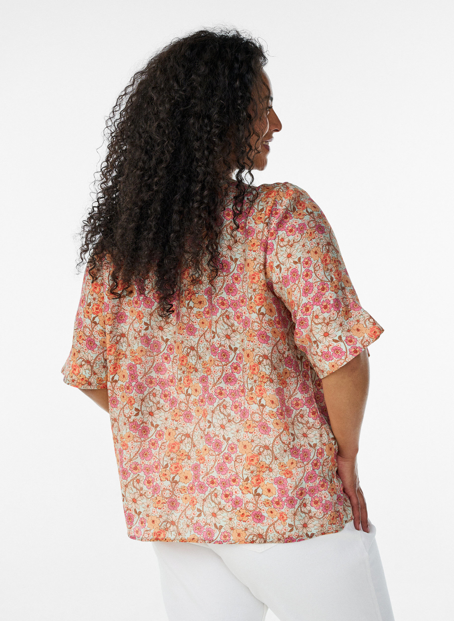 ZizzifashionFloral print viscose blouse, Orange, Model image number 2