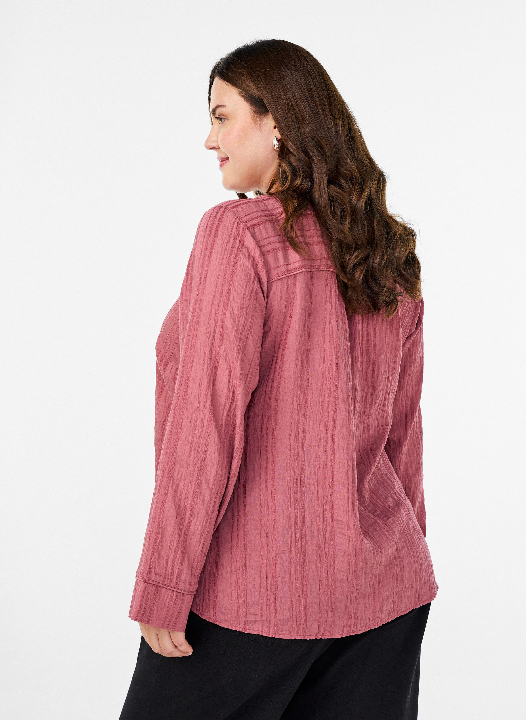 Zizzifashion Blouse with tone-on-tone texture and buttons, Rose, Model image number 2