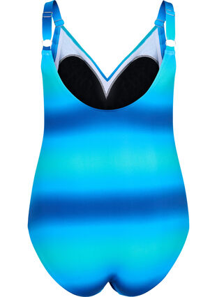 Printed swimsuit with soft padding, Blue Green, Packshot image number 1