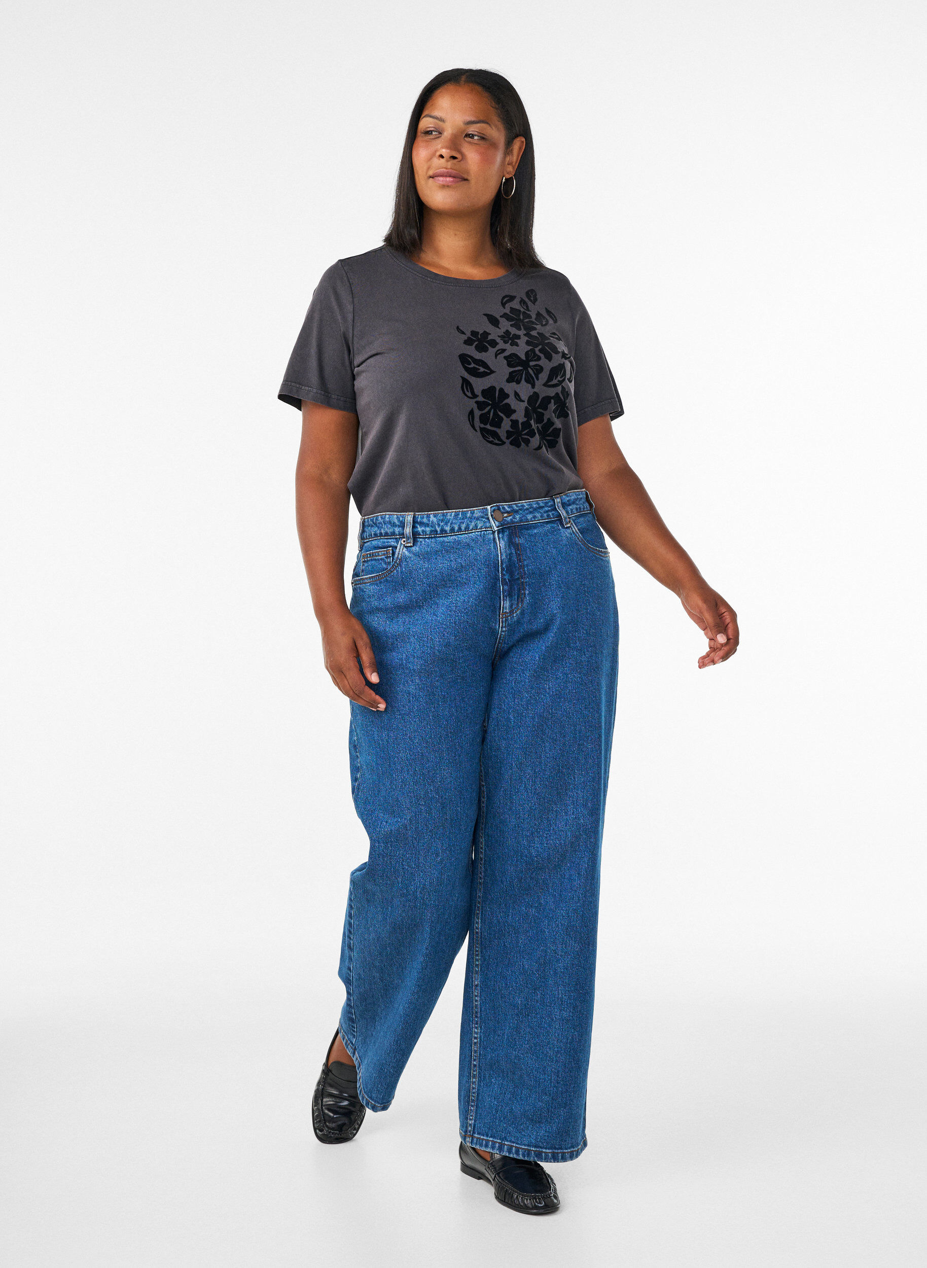 ZizzifashionOrganic cotton t-shirt with print, Dark Grey, Model image number 1