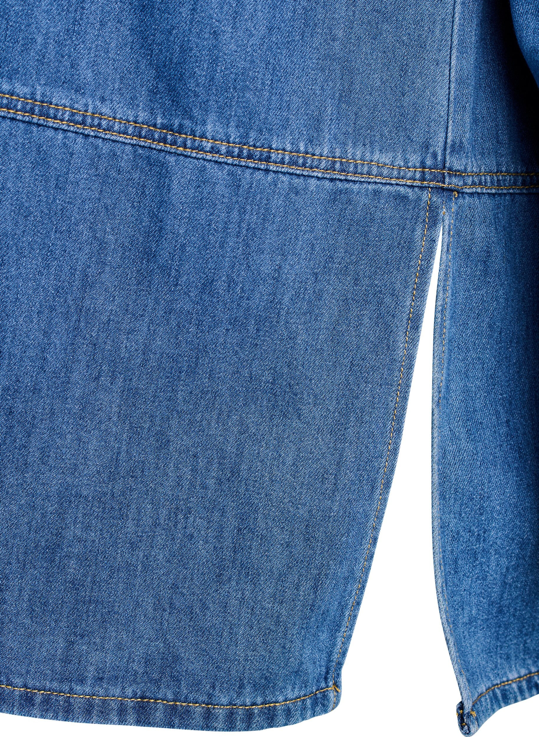 Zizzifashion Loose denim blouse with collar and button placket, Blue, Packshot image number 3