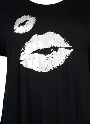 Short-sleeved viscose t-shirt with print, Black W. Lips, Packshot image number 2