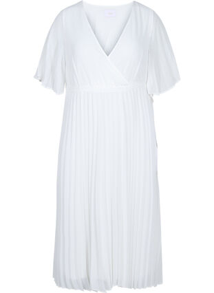 Pleated midi dress with short sleeves, Star White, Packshot image number 0
