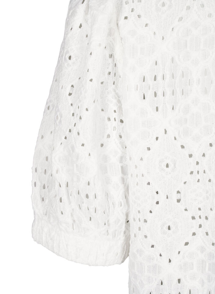 Short-sleeved blouse with lace pattern, Bright White, Packshot image number 3