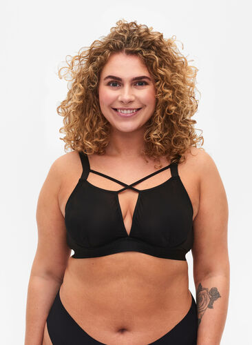 Mesh bra with string details Black 85E-115H Zizzifashion