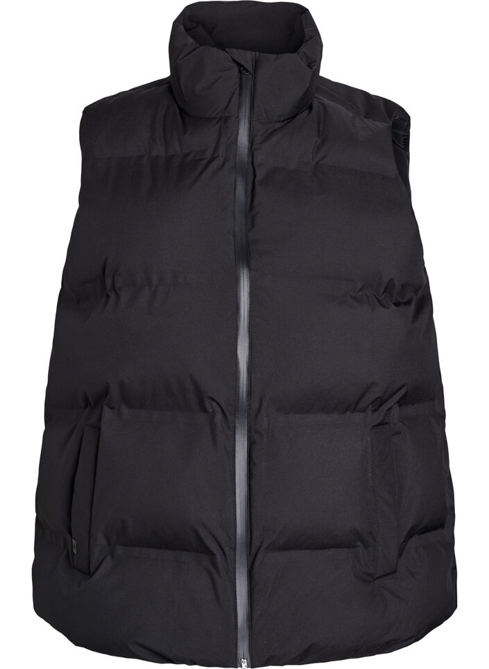 Short puff vest with high collar, Black, Packshot image number 0