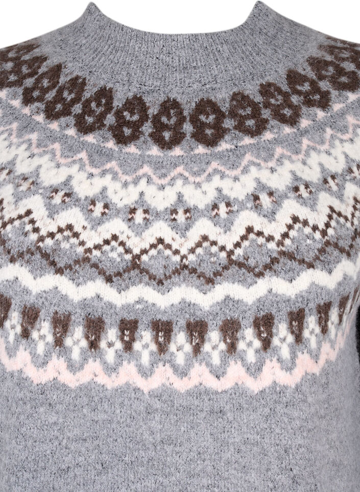 Knitted jumper with patterns and long sleeves, Medium Grey Comb, Packshot image number 2