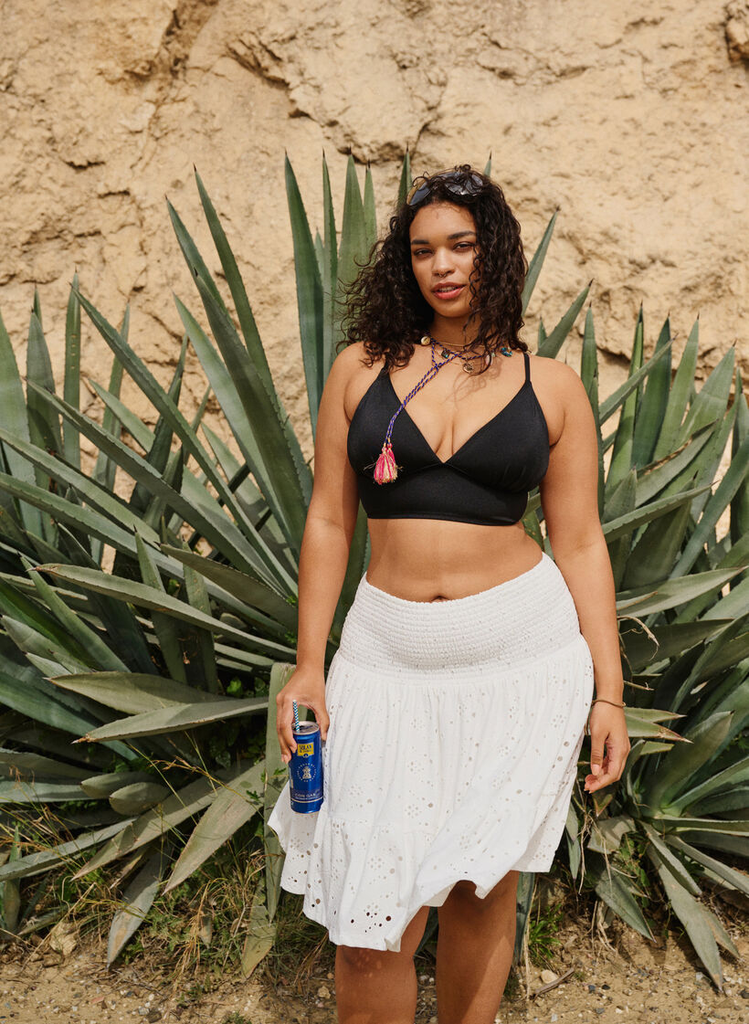 Smock skirt with hole pattern, Bright White, Image image number 0