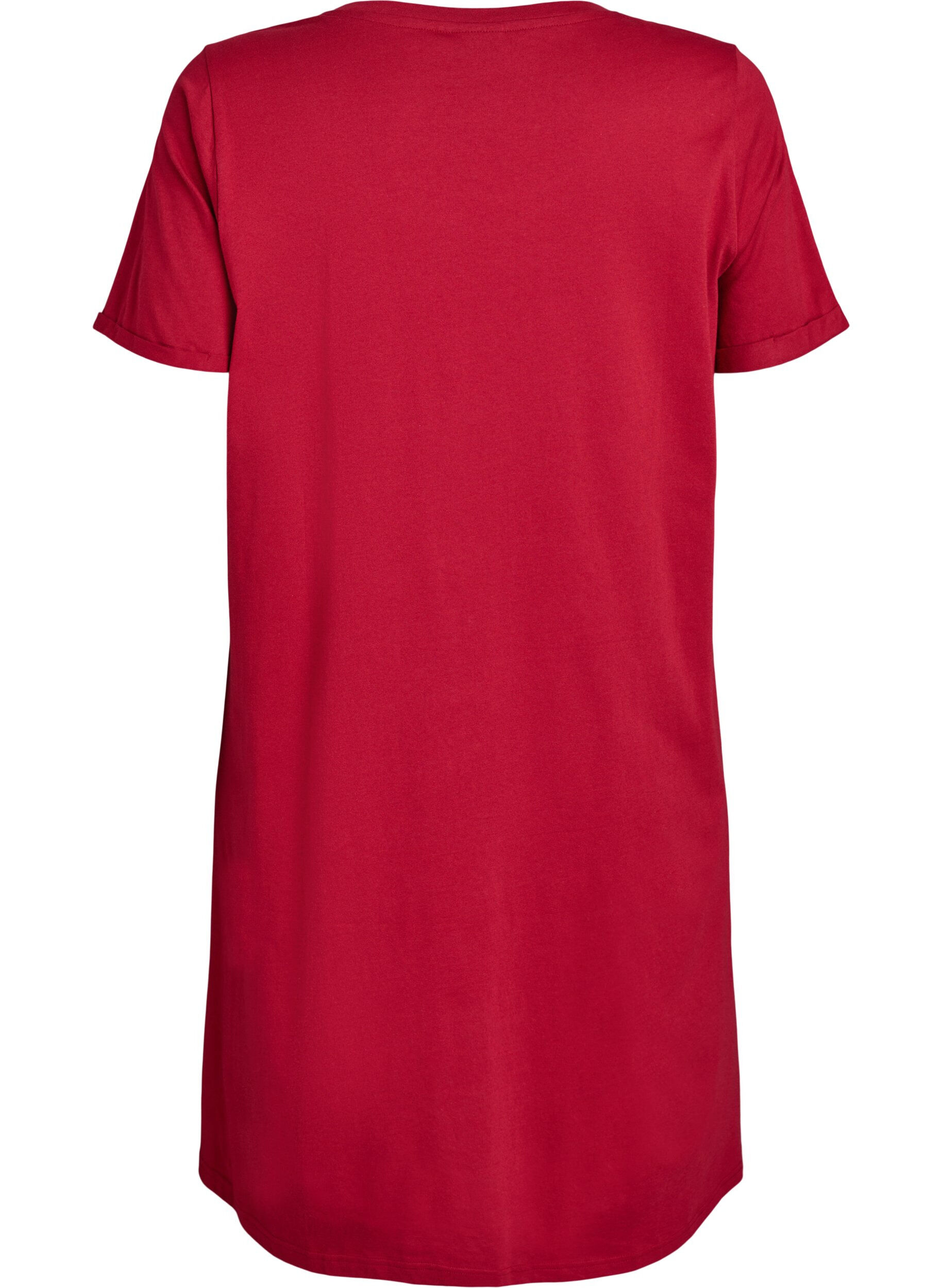 ZizzifashionShort-sleeved nightgown in organic cotton, Red, Packshot image number 1
