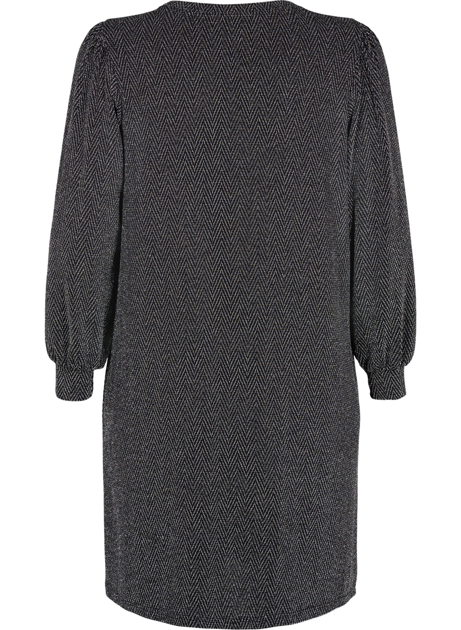 Zizzifashion Dress with zigzag pattern and glitter, Silver ZigZagShimmer, Packshot image number 1