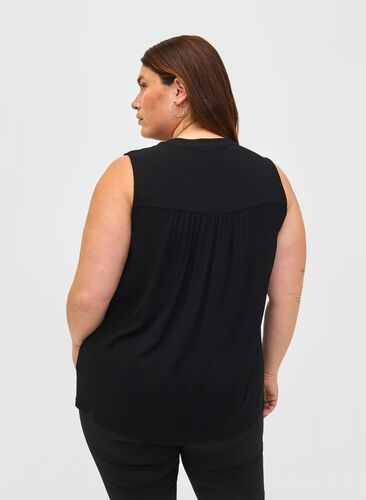 Sleeveless viscose blouse with crochet detail, Black, Model image number 1