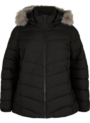 Short puffer jacket with hood, Black, Packshot image number 0