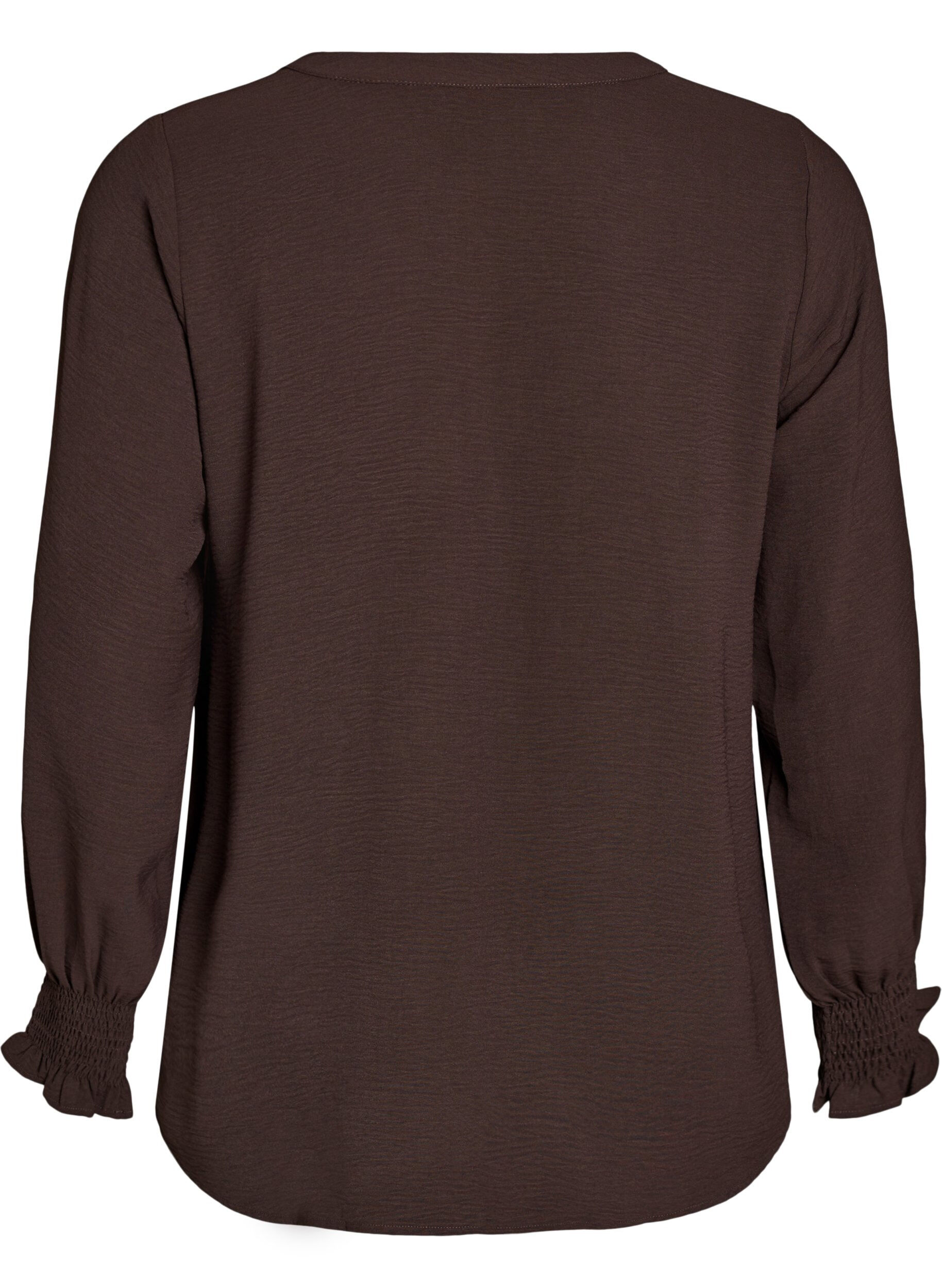 Zizzifashion Blouse with smock cuffs and V-neck, Brown, Packshot image number 1