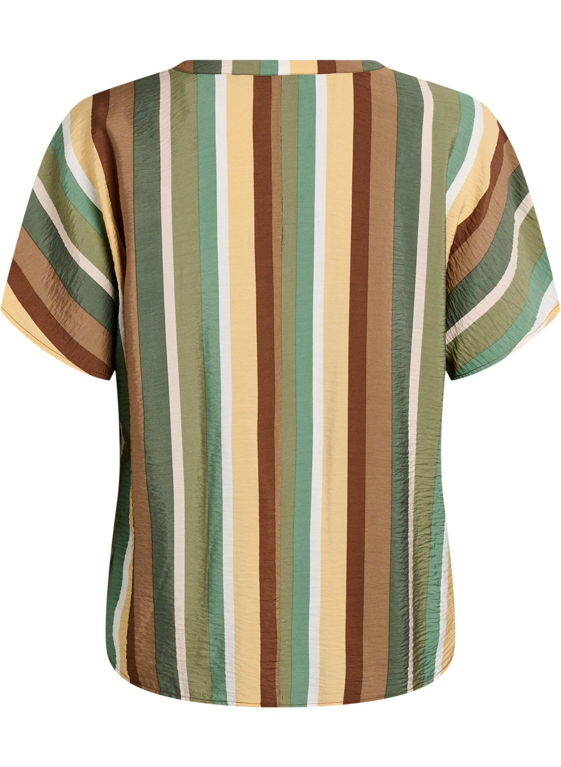Zizzifashion Striped viscose blouse with short sleeves, Brown, Packshot image number 1
