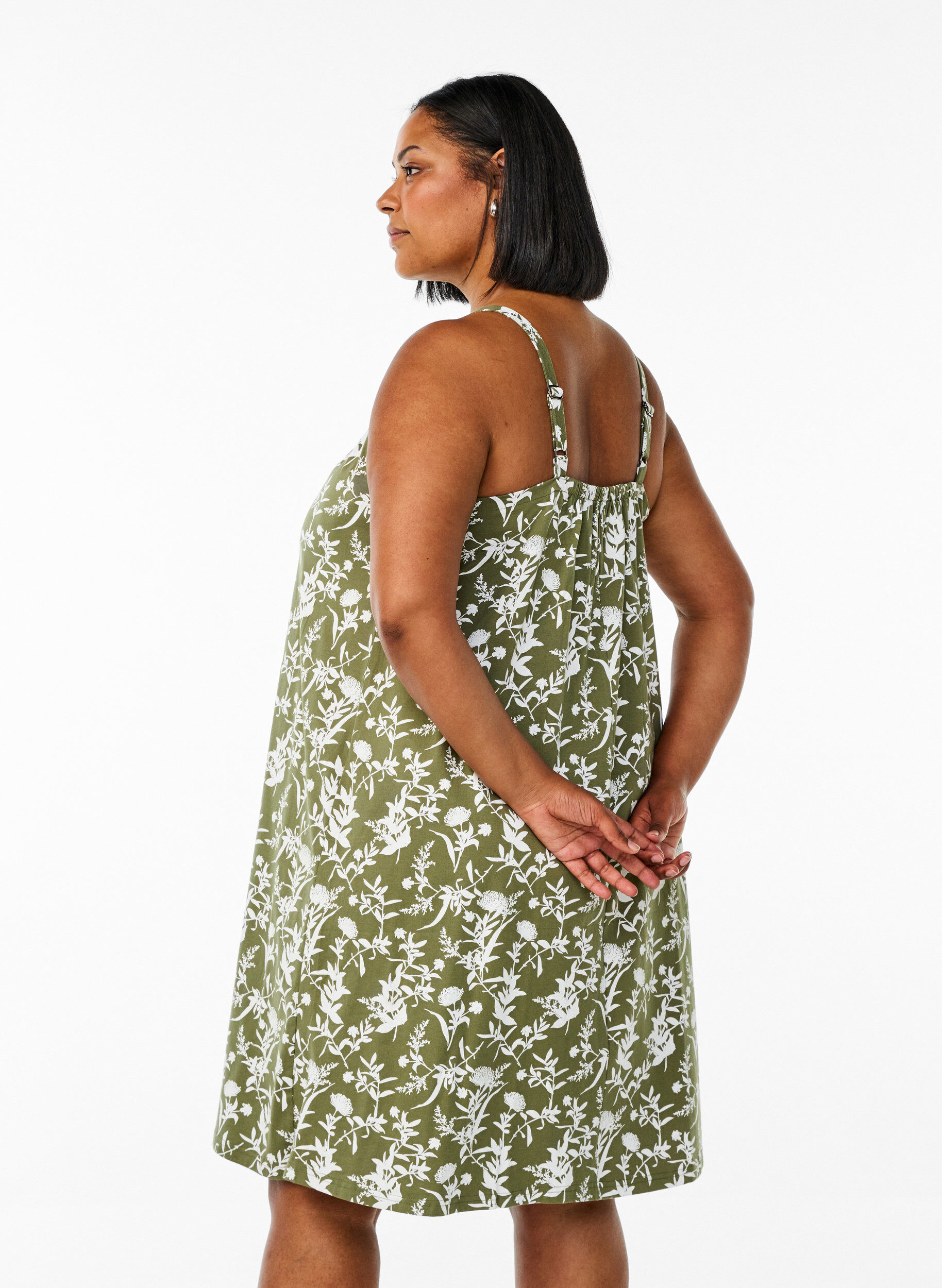 ZizzifashionKnee-length strap dress in organic cotton, Green, Model image number 2