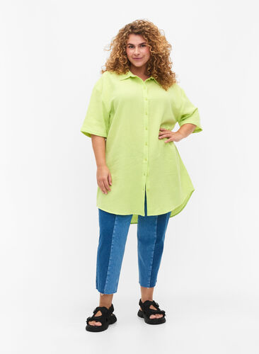 Shirt in cotton with half-length sleeves, Wild Lime, Model image number 2