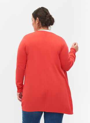 Long knitted cardigan in a viscose blend, Poppy Red, Model image number 1
