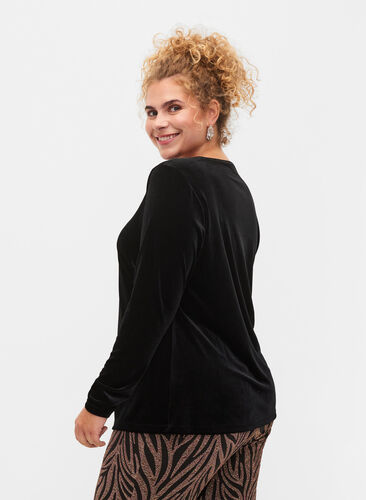 Velour top with long sleeves, Black, Model image number 1