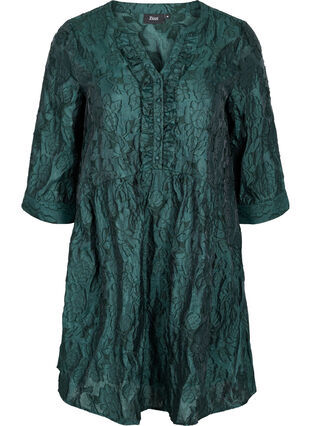 Jacquard A-line dress with ruffles, Scarab, Packshot image number 0