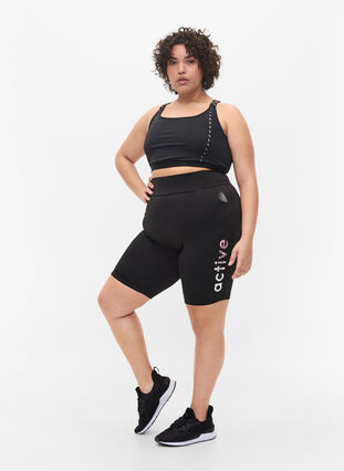 Close-fitting gym shorts with text print, Black, Model image number 3