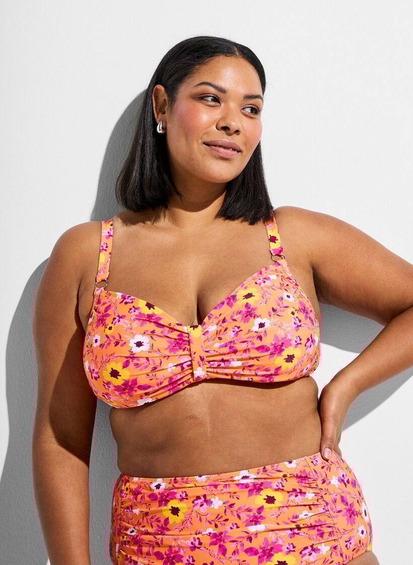Bikini top with underwire and pattern, Orange, Model image number 0