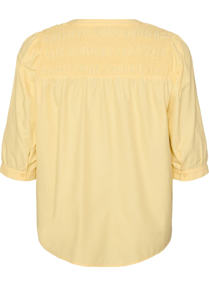 Blouse with smock and 3/4 sleeves, Yellow, Packshot image number 1