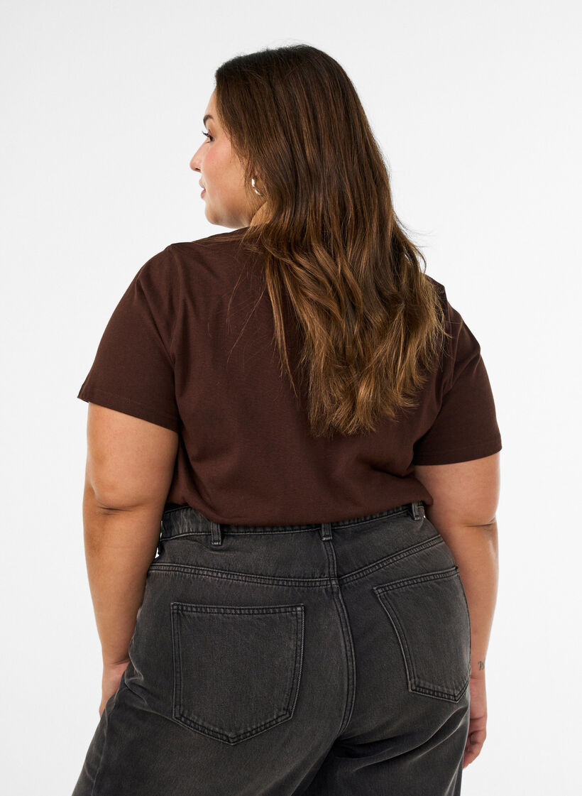 T-shirt in organic cotton with print, Brown, Model image number 2