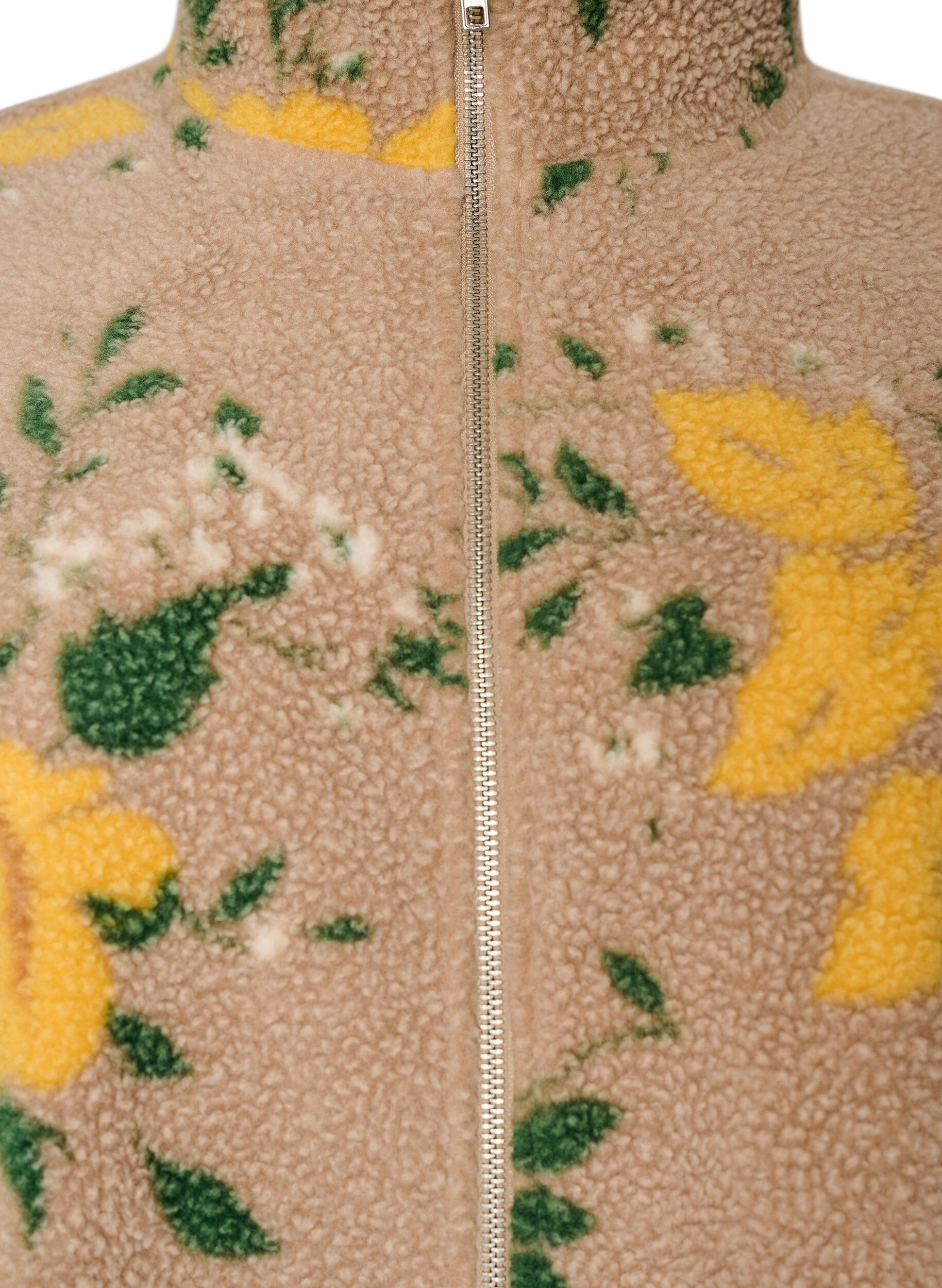 ZizzifashionFloral fleece jacket with a high neck and zip, Beige, Packshot image number 2