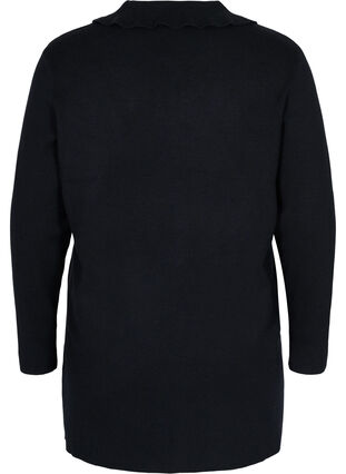 Knitted cardigan with a ruffle collar and pockets, Black, Packshot image number 1