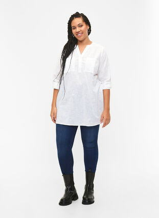 Cotton tunic with 3/4 sleeves, Bright White, Model image number 2