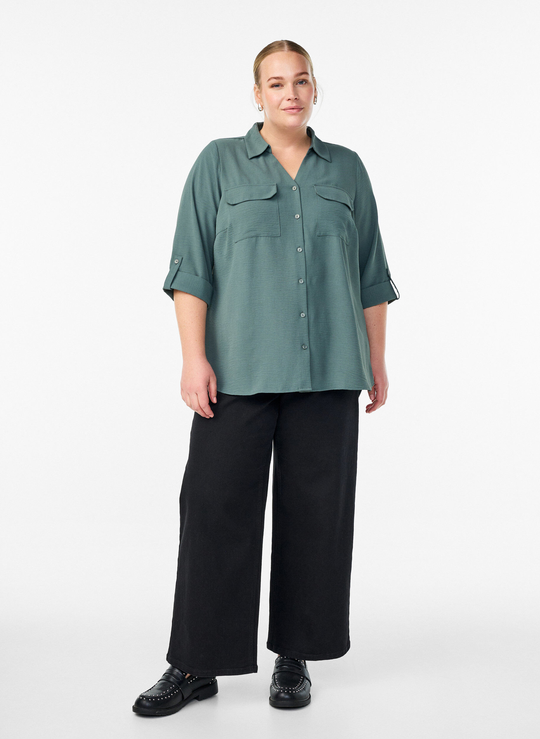 Zizzifashion FLASH - Shirt with chest pockets and 3/4 sleeves, Green, Model image number 1