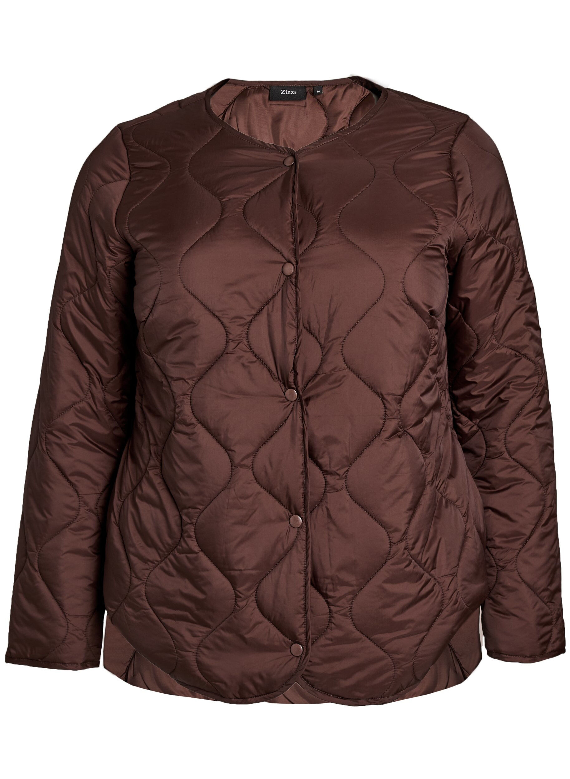 ZizzifashionQuilted jacket with press studs and a round neck, Brown, Packshot image number 0
