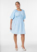 Short small check dress with balloon sleeves, Light Blue, Model image number 1