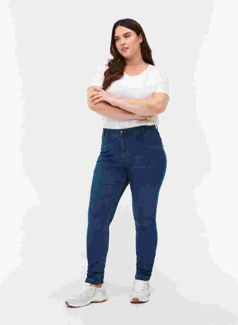 Extra slim fit Nille jeans with a high waist, Blue d. washed, Model image number 0