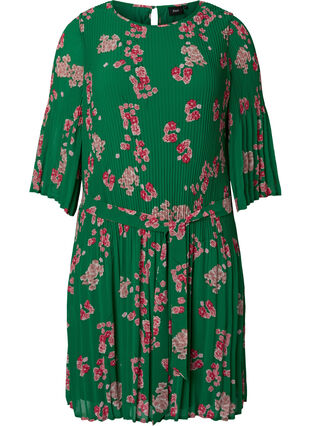 Printed pleated dress with waist tie, Jolly Green Flower, Packshot image number 0