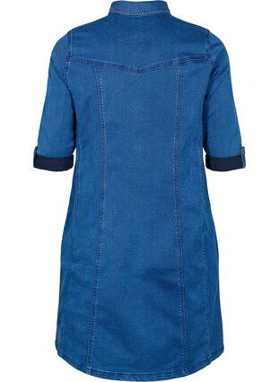 Denim shirt dress with 3/4 sleeves, Blue denim, Packshot image number 1