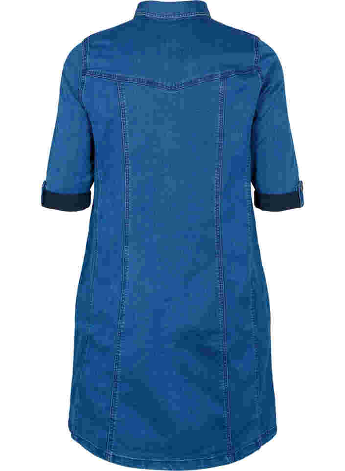 Denim shirt dress with 3/4 sleeves, Blue denim, Packshot image number 1