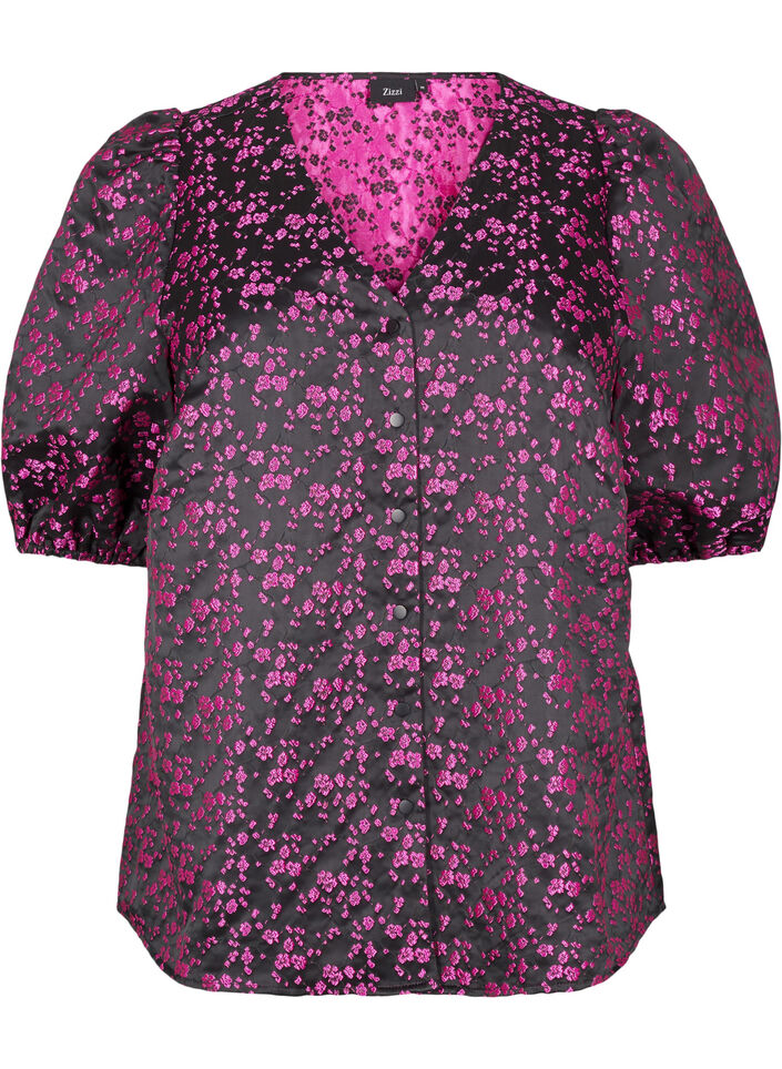Embroidered blouse with short sleeves, Black, Packshot image number 0