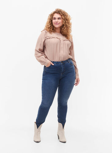 Super slim Amy jeans with high waist, Blue denim, Model image number 0