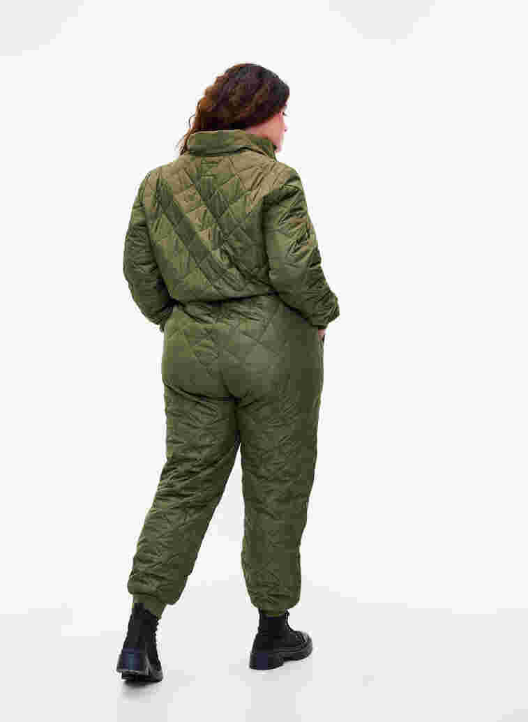 Quilted thermal jumpsuit with adjustable waist, Forest Night, Model
